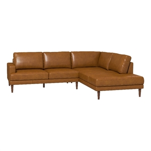 Aplee Modern Living Room Genuine Leather Corner Sectional Couch in Cognac Tan