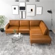 Aplee Modern Living Room Genuine Leather Corner Sectional Couch in Cognac Tan