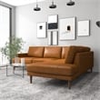Aplee Modern Living Room Genuine Leather Corner Sectional Couch in Cognac Tan