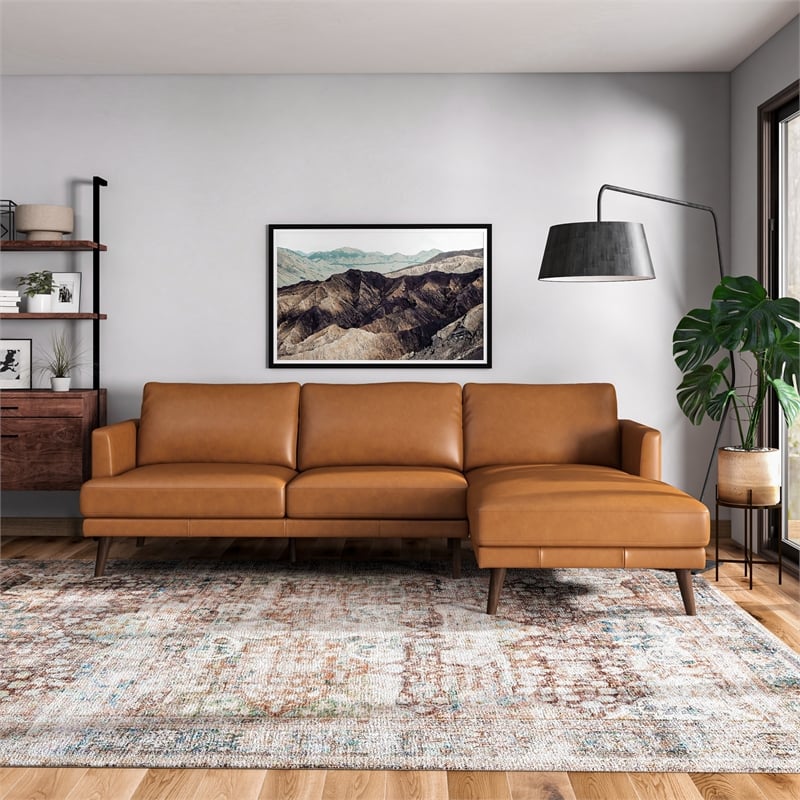 Isabel Modern Living Room Top Leather Corner Sectional Couch in Tan