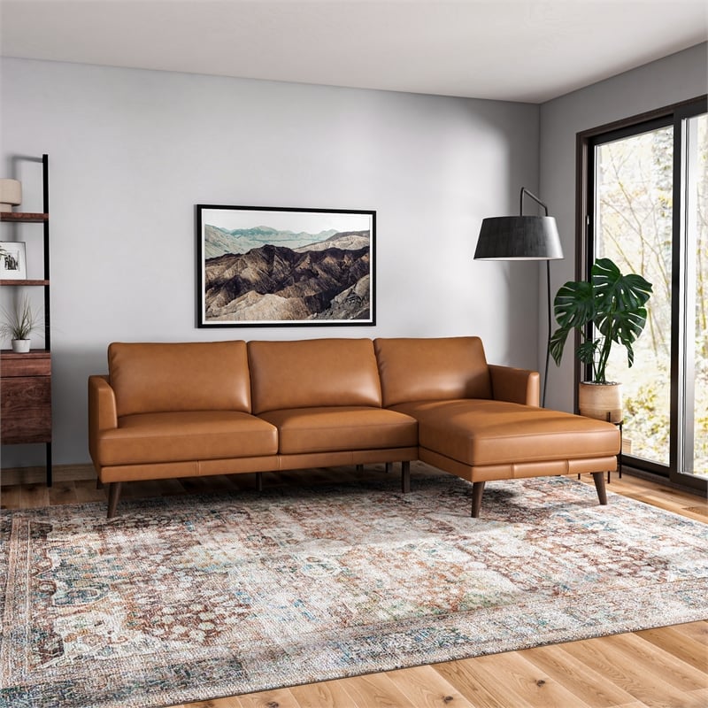 Isabel Modern Living Room Top Leather Corner Sectional Couch in Tan