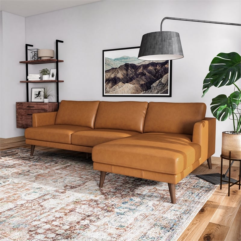 Isabel Modern Living Room Top Leather Corner Sectional Couch in Tan