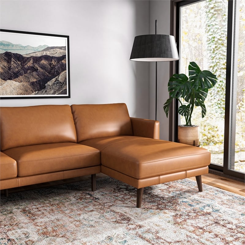 Isabel Modern Living Room Top Leather Corner Sectional Couch in Tan