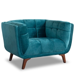 Allen Mid-Century Modern Tight Back Velvet Upholstered Armchair in Teal