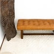 Arles Mid-Century Button-Tufted Genuine Leather Upholstered Bench in Tan