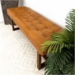Arles Mid-Century Button-Tufted Genuine Leather Upholstered Bench in Tan