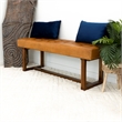 Arles Mid-Century Button-Tufted Genuine Leather Upholstered Bench in Tan