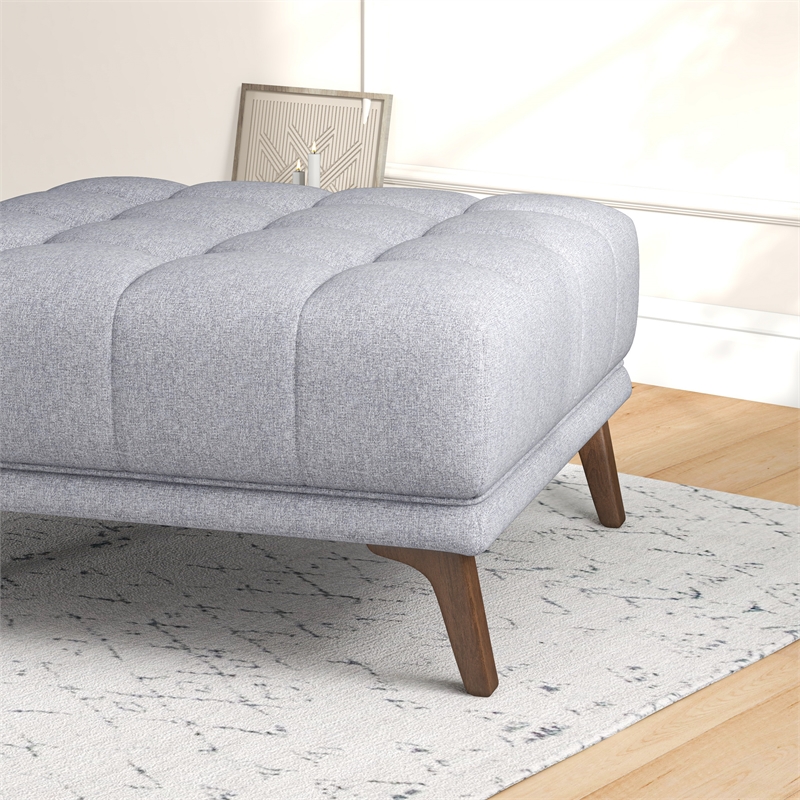 Allen Mid-Century Modern Square Microfiber Ottoman in Light Gray