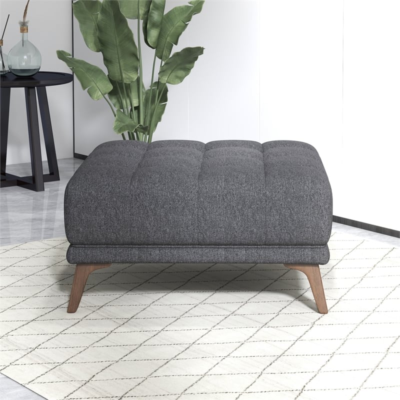 Tupper Mid-Century Modern Ottoman Fabric in Dark Gray