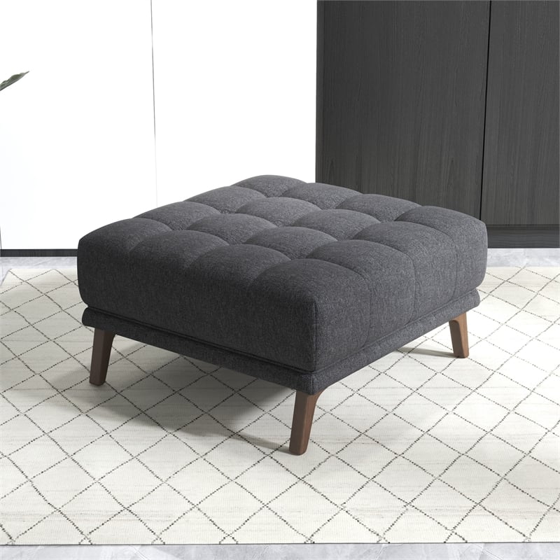 Tupper Mid-Century Modern Ottoman Fabric in Dark Gray
