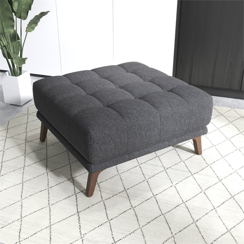 Tupper Mid-Century Modern Ottoman Fabric in Dark Gray