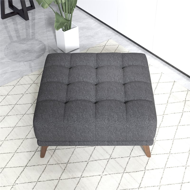 Tupper Mid-Century Modern Ottoman Fabric in Dark Gray