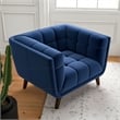 Cerruti Mid Century Modern Luxury Tufted Accent Velvet Armchair in Navy Blue