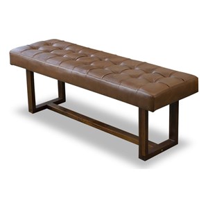 Espresso Mid-Century Button-Tufted Genuine Leather Upholstered Bench Dark Tan