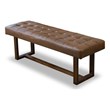 Espresso Mid-Century Button-Tufted Genuine Leather Upholstered Bench Dark Tan