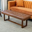 Espresso Mid-Century Button-Tufted Genuine Leather Upholstered Bench Dark Tan