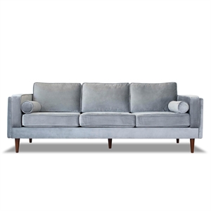 Hudson Mid-Century Modern Pillow Back Velvet Sofa in Gray