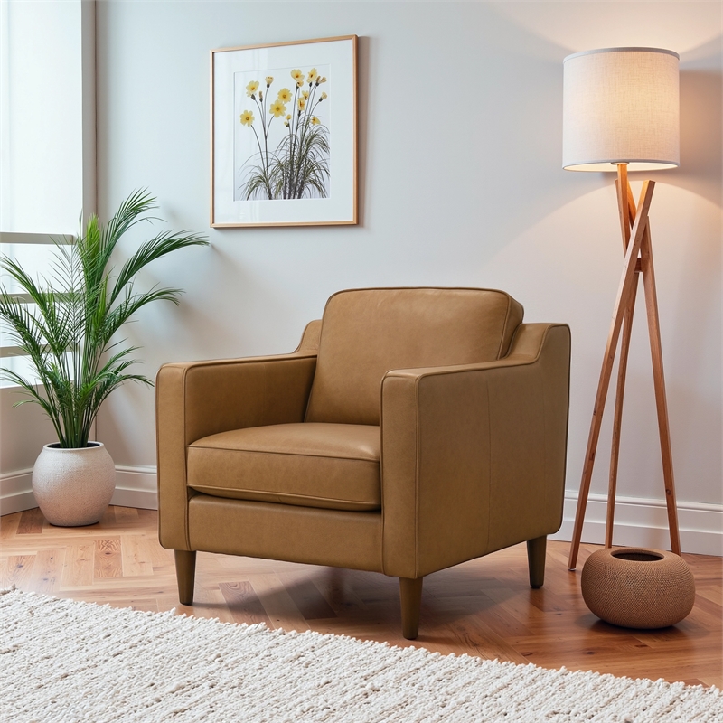Madison Modern Lounge Chair with Buffalo Leather & Walnut-Finished Legs in Tan