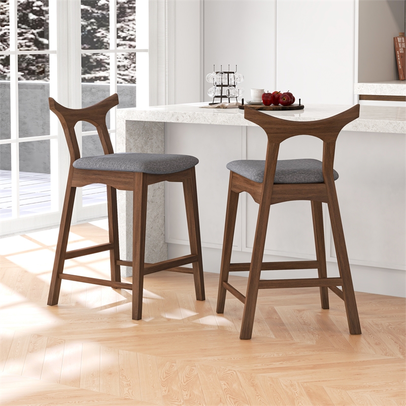 Ashcroft Harper Square Fabric Upholstered Bar Stool in Gray (Set of 2)