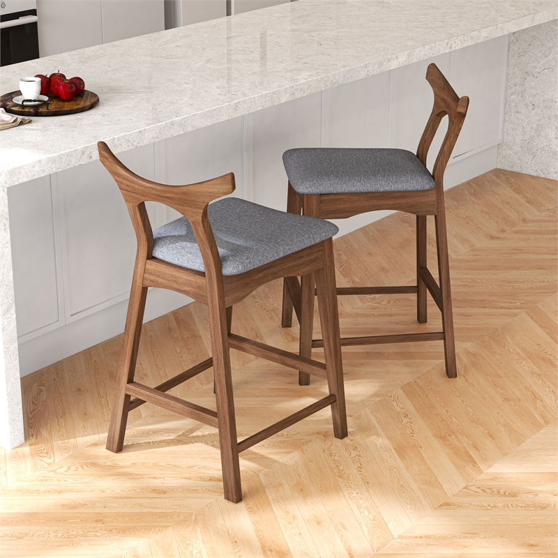 Ashcroft Harper Square Fabric Upholstered Bar Stool in Gray (Set of 2)