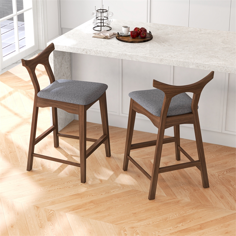 Ashcroft Harper Square Fabric Upholstered Bar Stool in Gray (Set of 2)