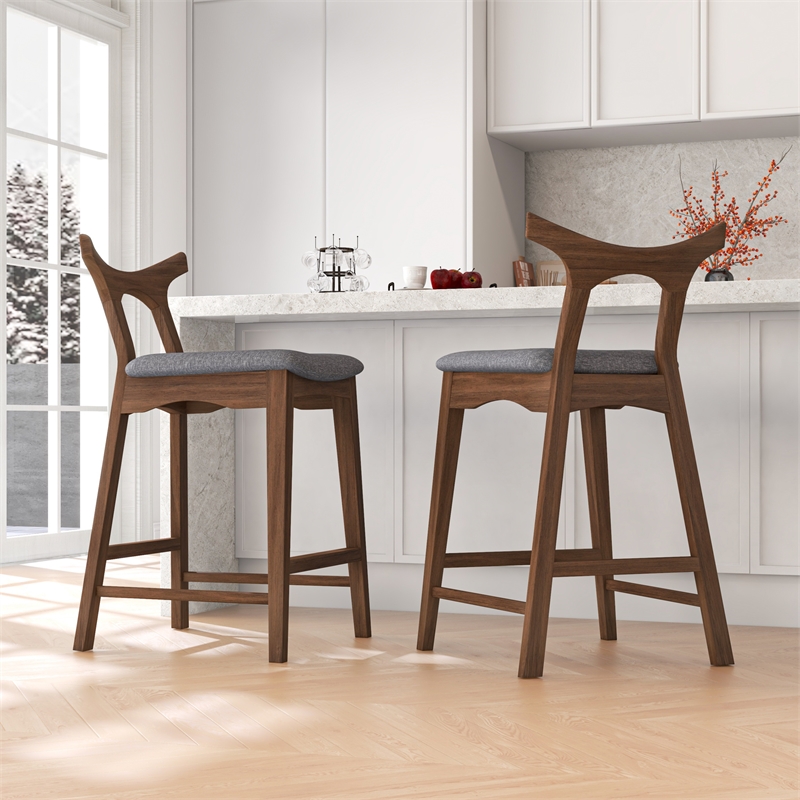 Ashcroft Harper Square Fabric Upholstered Bar Stool in Gray (Set of 2)