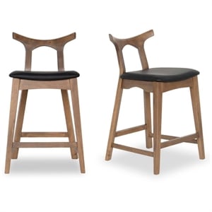 Ashcroft Harper Faux Leather Upholstered Counter Stool in Black (Set of 2)