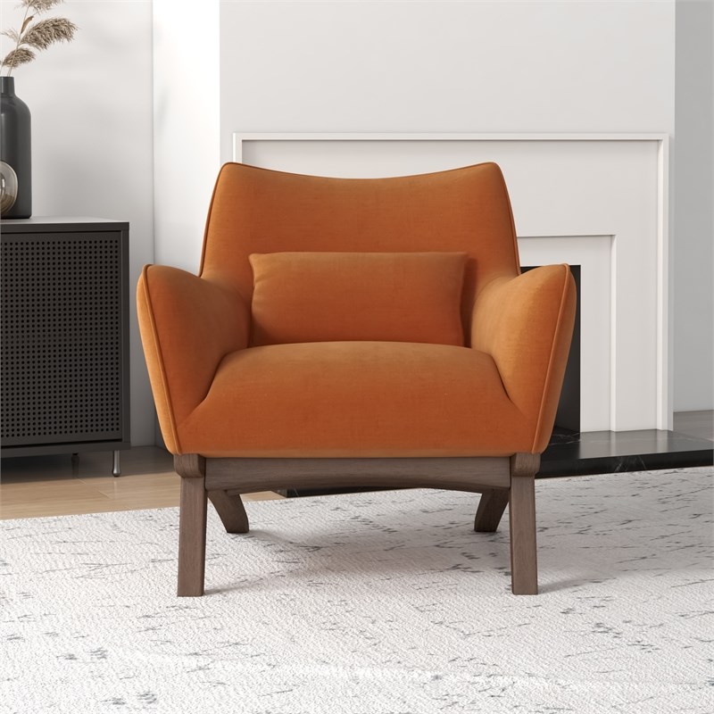 Gatsby Mid Century Modern Furniture Style Orange Velvet Accent Armchair