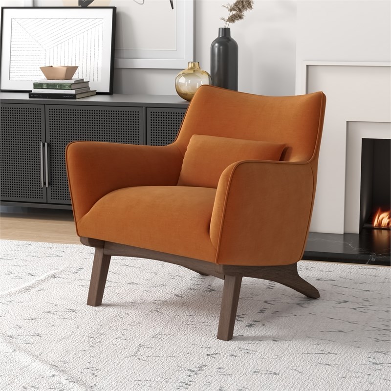 Gatsby Mid Century Modern Furniture Style Orange Velvet Accent Armchair