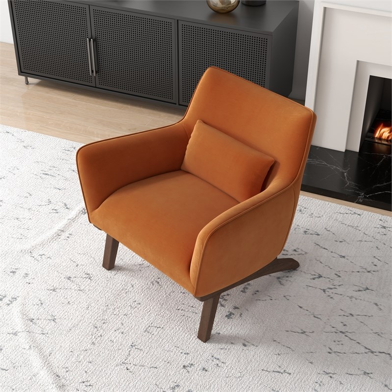 Gatsby Mid Century Modern Furniture Style Orange Velvet Accent Armchair