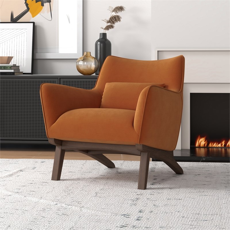 Gatsby Mid Century Modern Furniture Style Orange Velvet Accent Armchair