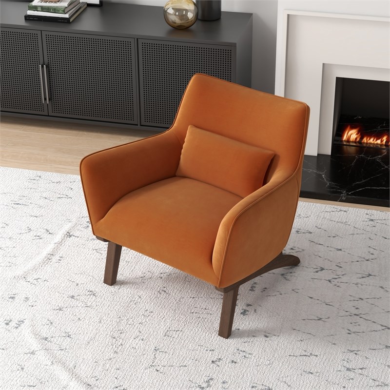 Gatsby Mid Century Modern Furniture Style Orange Velvet Accent Armchair