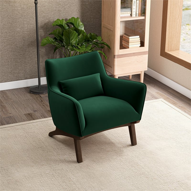 Piedmont Mid Century Modern Furniture Style Green Velvet Accent Armchair