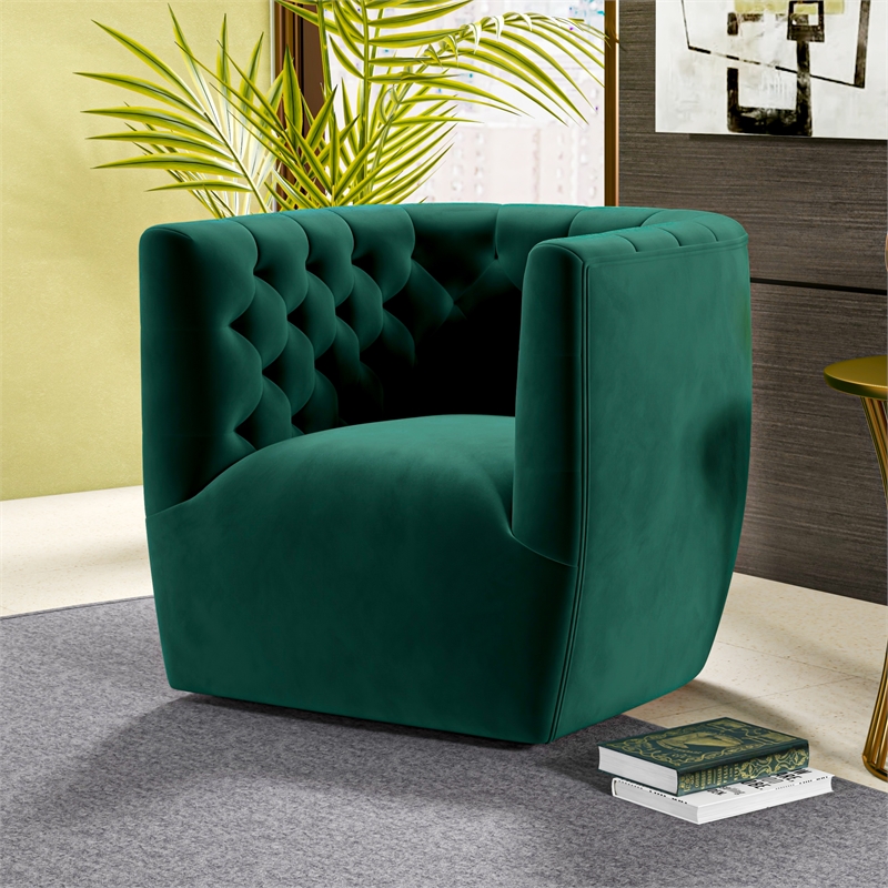 Como Mid Century Modern Comfy Green Velvet Swivel Accent Chair