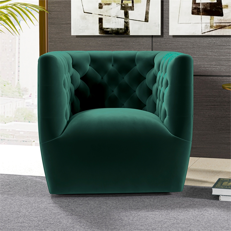 Como Mid Century Modern Comfy Green Velvet Swivel Accent Chair
