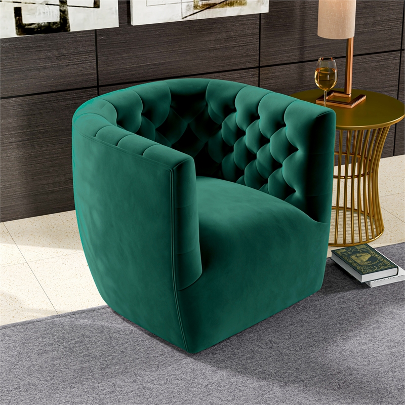 Como Mid Century Modern Comfy Green Velvet Swivel Accent Chair