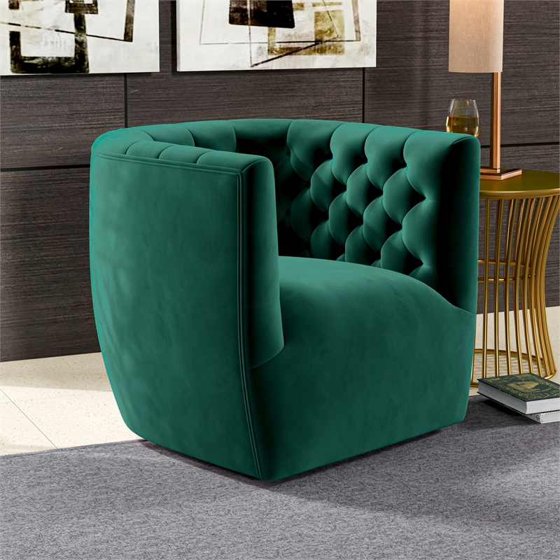 Como Mid Century Modern Comfy Green Velvet Swivel Accent Chair