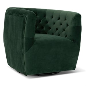 rose mid-century modern tufted back velvet swivel chair in green