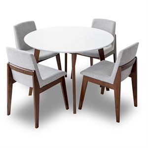 Chance 5-Piece Mid-Century Dining Set w/ 4 Fabric dining chairs in Dark Grey