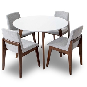 Cassian 5-Piece Mid-Century Dining Set w/ 4 Fabric Dining Chairs in Light Gray