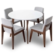 Cassian 5-Piece Mid-Century Dining Set w/ 4 Fabric Dining Chairs in Light Gray