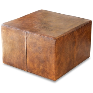 Kailey Mid-Century Modern Genuine Leather Ottoman in Tan
