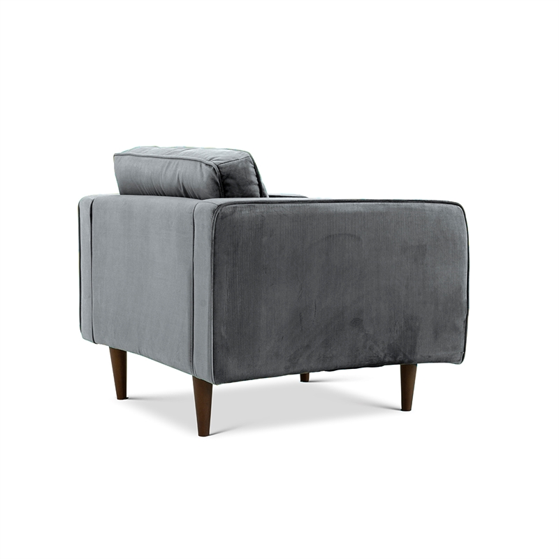 Conway Mid-Century Modern Pillow Back Velvet Upholstered Armchair in Gray