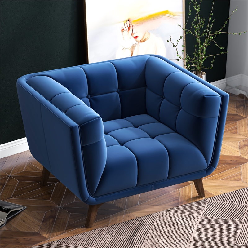 Arcadia Luxury Modern Tufted Accent Wide Blue Velvet Armchair
