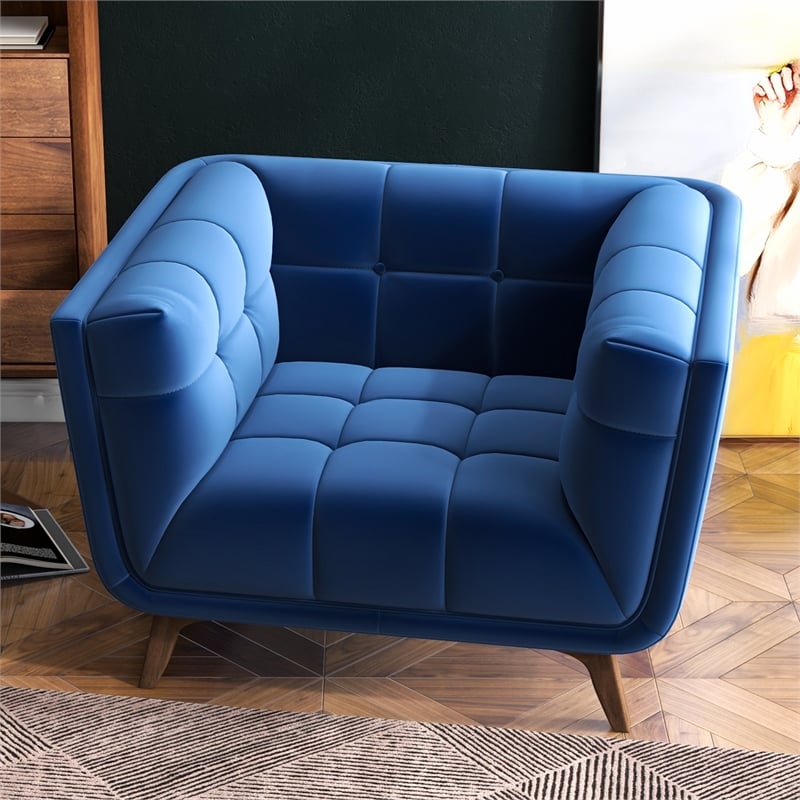 Arcadia Luxury Modern Tufted Accent Wide Blue Velvet Armchair