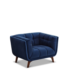 allen mid-century modern tight back velvet upholstered armchair in blue
