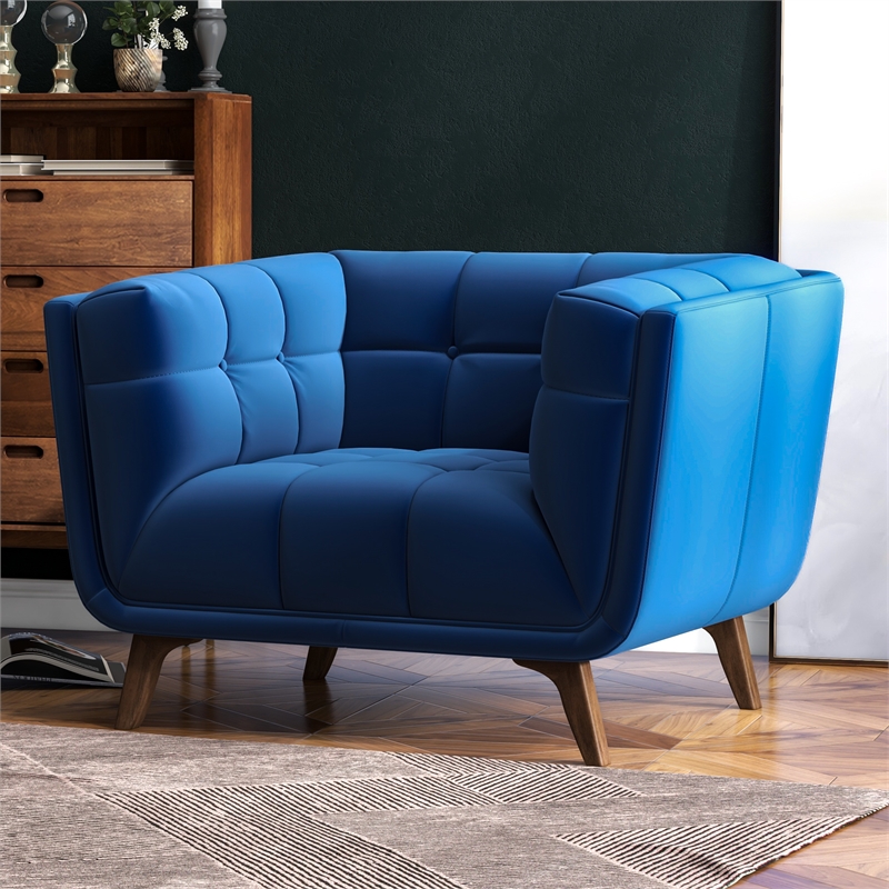 Arcadia Luxury Modern Tufted Accent Wide Blue Velvet Armchair