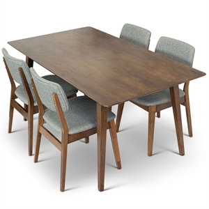 Diana Modern Solid Wood Walnut Dining Room & Kitchen Table and Chair Set of 4