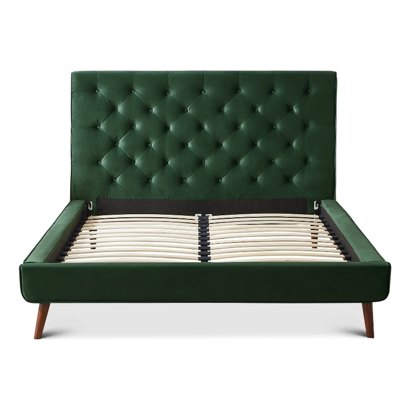 Alice Mid Century Modern Green Velvet Upholstered Queen Platform Bed