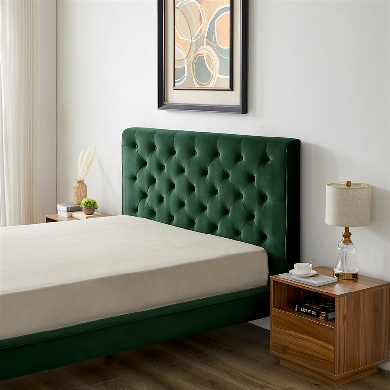 Alice Mid Century Modern Green Velvet Upholstered Queen Platform Bed